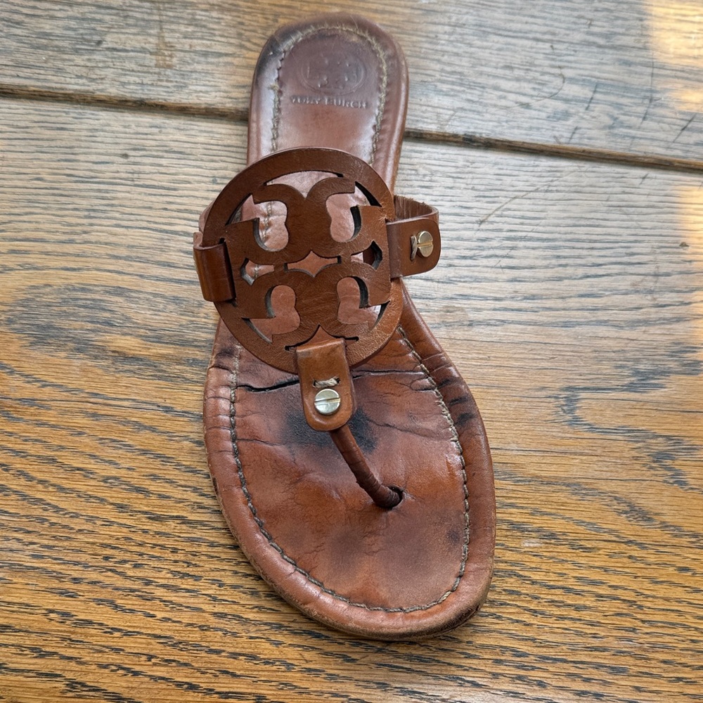 One Tory Burch Cognac Leather Thong Sandal